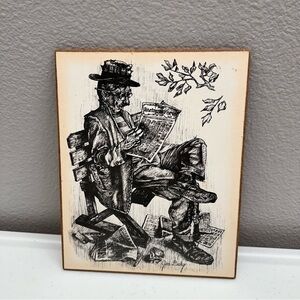 Vintage Jim Daly Hobo Reading Racing Forum Black and White Sketch Art